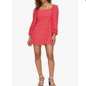 Bridgerton Sanctuary Cilia red floral square neckline smocked puff sleeves